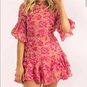 Sundae Muse Pink Floral Ruffle Bell Sleeve Mini Christy Dress Size US Sm…